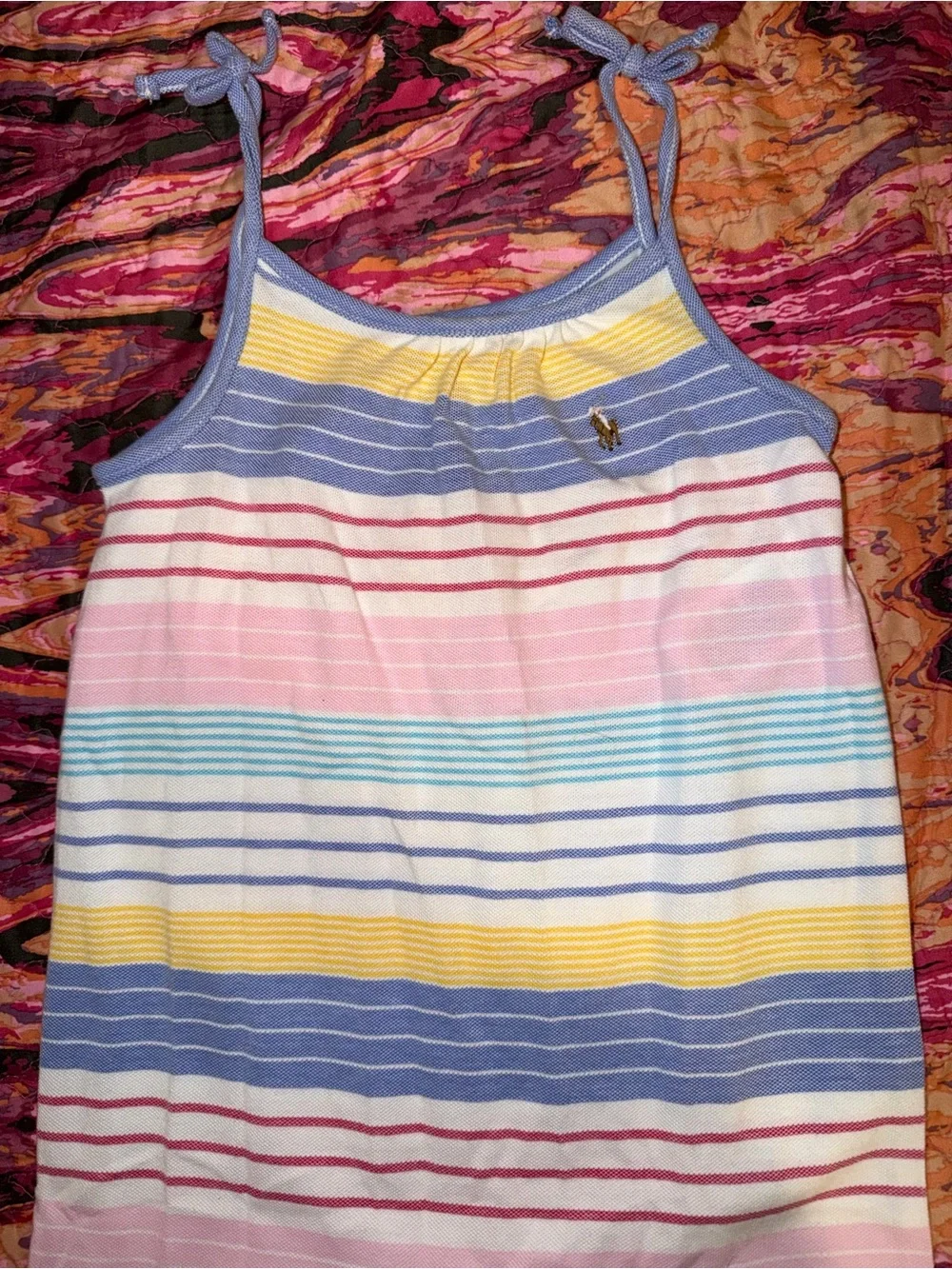 🎀 Ralph Lauren Girls Striped Sleeveless Romper | Pastel Rainbow